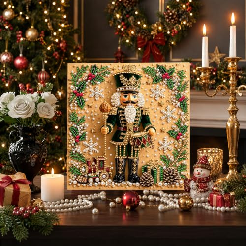 Pearl Painting Kit Nutcracker Green Christmas DIY Craft - 7.87in Stretched Canvas