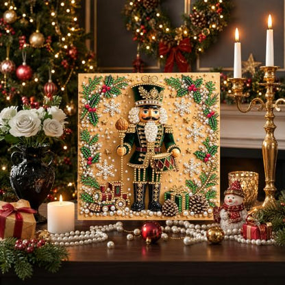 Pearl Painting Kit Nutcracker Green Christmas DIY Craft - 7.87in Stretched Canvas