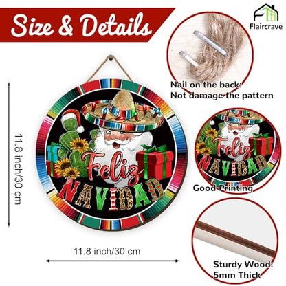 Wooden Christmas Wreath Door Sign for Holiday Home Decor - Feliz Navidad