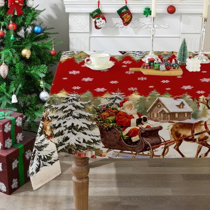 Reindeer Sled Christmas Tablecloth 60x104 Inches - Santa Snowflake Holiday Decor