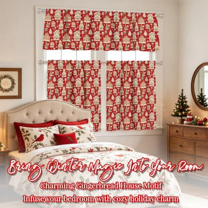 Christmas Kitchen Curtains Sets for Window - Short Curtains with Castles Variation - 3 Pieces