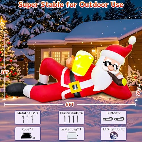 6FT Inflatable Santa Claus with LED Lights Outdoor Christmas Yard Decoration