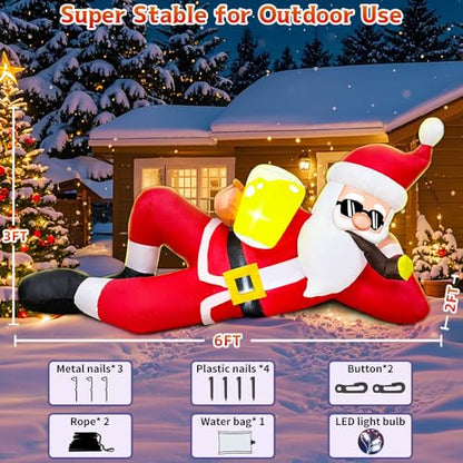 6FT Inflatable Santa Claus with LED Lights Outdoor Christmas Yard Decoration