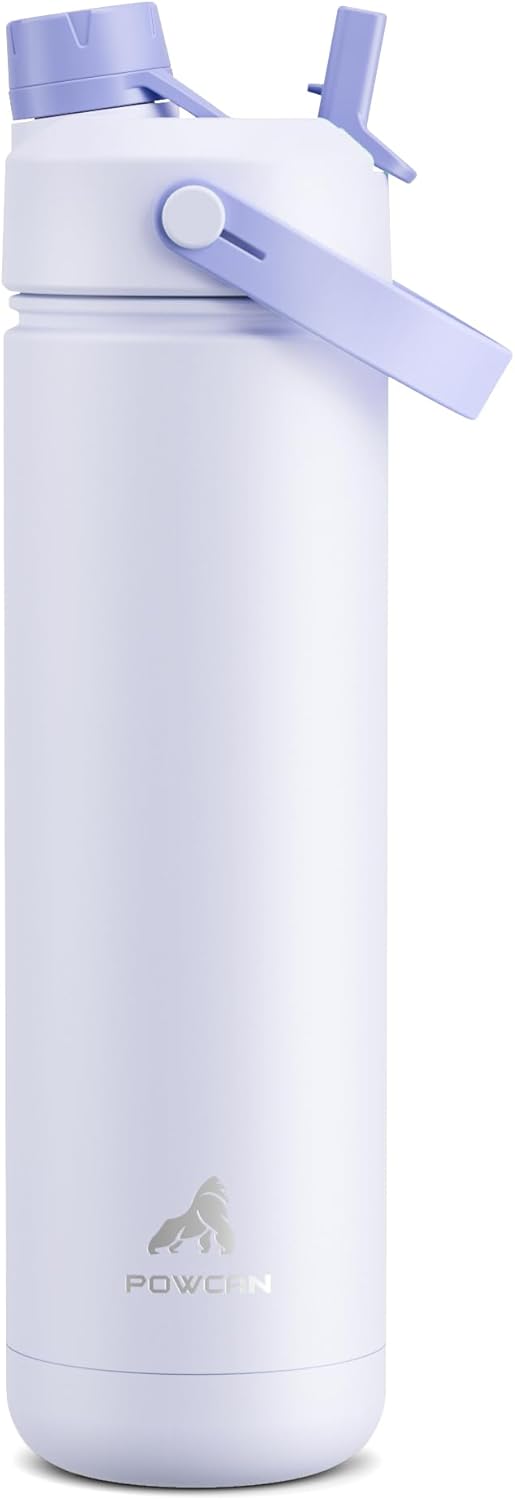 POWCAN 26 oz Insulated Water Bottle - 2-in-1 Straw & Spout Lid | Leak-Proof, Keeps Drinks Cold 24H, Fits Car Cup Holder (Lupine)