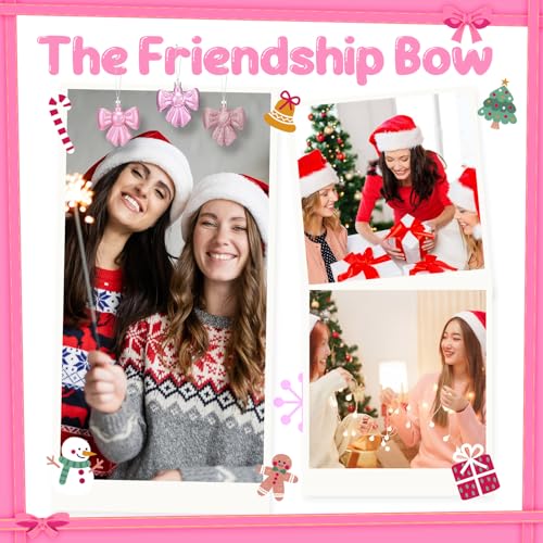 Pink Bow Christmas Ornaments Set - Friendship Gift Decorations, 12 Pieces