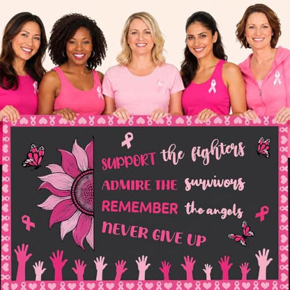 Breast Cancer Awareness Decorations Bulletin Board Set with Pink Ribbon Sunflowers