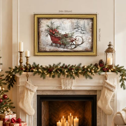 Vintage Christmas Red Sleigh Wall Art - Framed 8x10 Inch - Retro Sled Variation