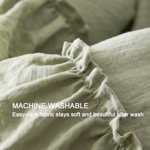 Sage Green Double Ruffle Comforter Set Queen Size Farmhouse Bedding - Soft Pre-Washed Fabric