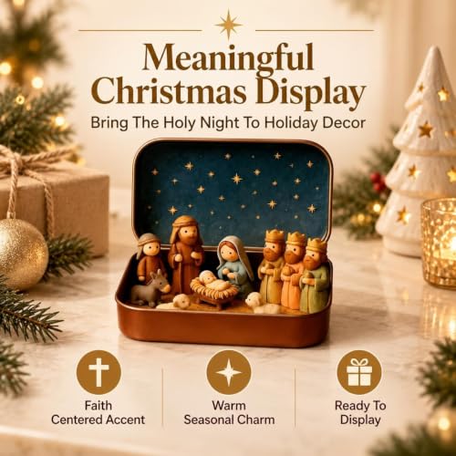 Mini Pocket Nativity Scene in Tin Box Christmas Decor Set 1pc Small Figures