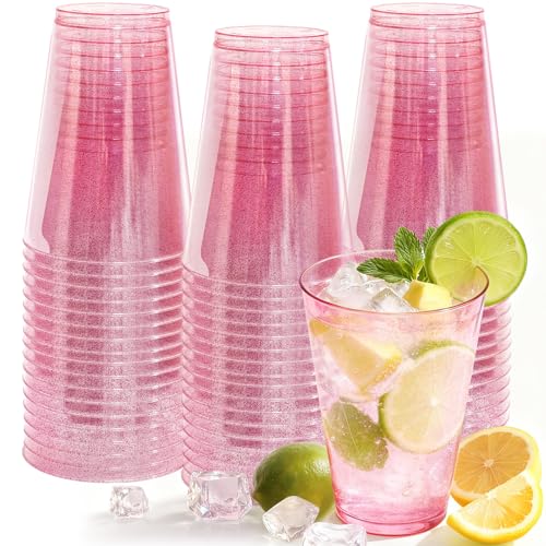 Pink Disposable Plastic Cups 12 oz 50 Pack for Cocktails & Parties
