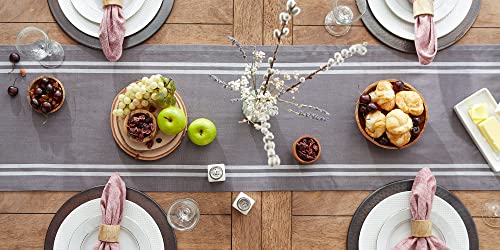 French Stripe Farmhouse Style Table Runner - Gray Chambray 14x72 Inches - Pack of 1