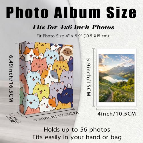 Cute Cat Photo Album 4x6 with 56 Pockets Small Picture Book Gift