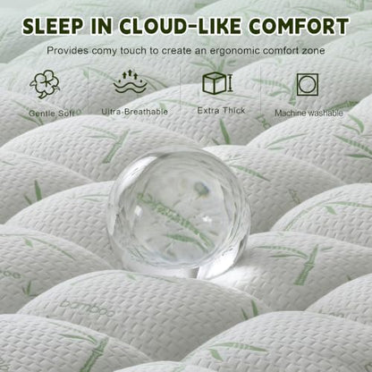 Green 4 Inch Memory Foam Mattress Topper Queen Size Cooling Gel Bamboo Cover