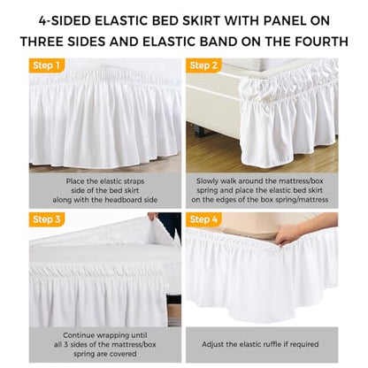 Lavender Linen Bed Skirt with Parallel Vertical Stripes - Queen 16 Inch Drop - Adjustable Elastic Wrap-Around Dust Ruffle