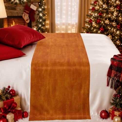 Burnt Orange King Size Bed Runner Scarf - Rustic Modern Farmhouse Decor 94x20
