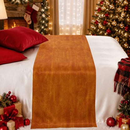 Burnt Orange King Size Bed Runner Scarf - Rustic Modern Farmhouse Decor 94x20
