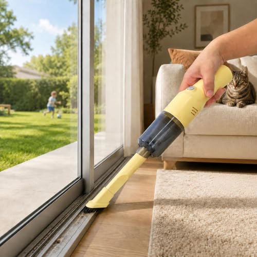 Mini Cordless Handheld Vacuum Cleaner for Car and Sofa - Rechargeable, Yellow