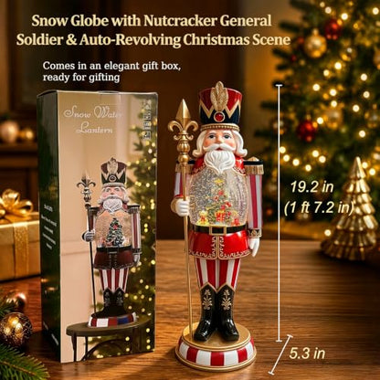 Eightown 19.2-Inch Nutcracker Snow Globe Lantern - Red & White, Lights Up