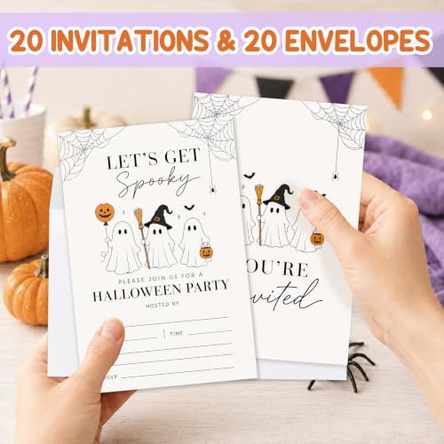Cute Ghost Halloween Party Invitations with Envelopes and Cards - Neutral Spooky