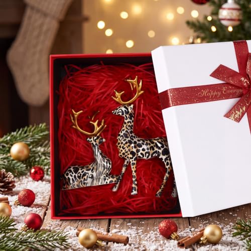 Christmas Leopard Print Reindeer Figurines Set - Holiday Decor, 2 Sizes
