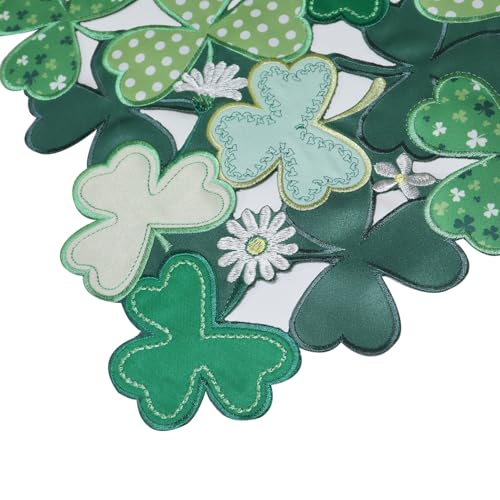St Patrick's Day Table Runner 13x90 Inch Green Shamrocks Embroidered Clover Decor