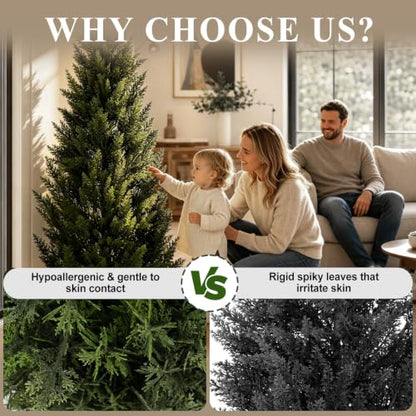 4FT Artificial Topiary Trees - Outdoor UV Resistant Faux Cedar Set with Pot - 2 Pack