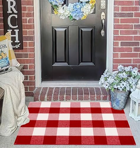 Red Buffalo Plaid Christmas Door Mat Outdoor Rug 24x35 Welcome Entryway Rug