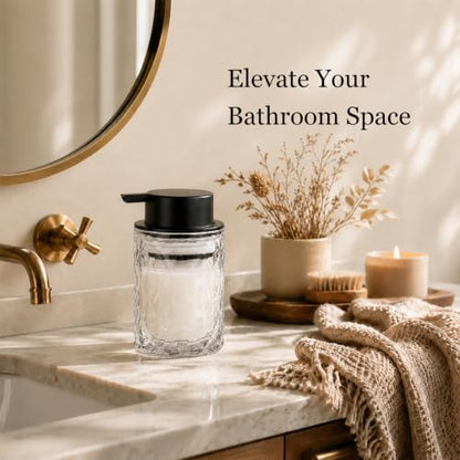Black Diamond Glass Foaming Soap Dispenser - Clear Refillable Pump Bottle