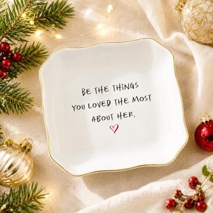 Memorial Keepsake Dish for Loss of Mom or Grandma - Sympathy Gift, 4.5 Inch Ceramic Trinket Tray