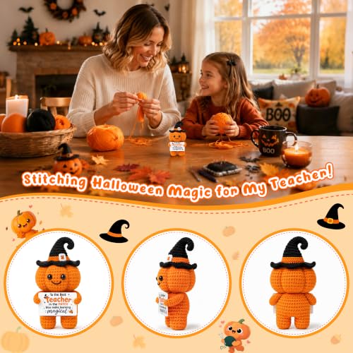 Halloween Teacher Gift Pumpkin Crochet Witches Hat Decor - Fall Appreciation
