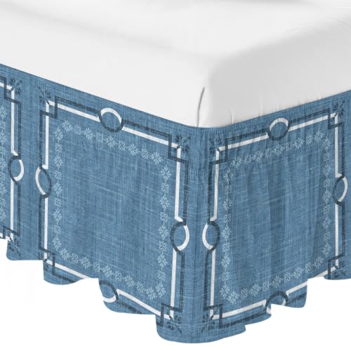 Denim Blue King Size Bed Skirt 18 Inch Drop Adjustable Elastic Dust Ruffle