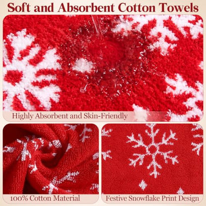Gilprop Snowflake Christmas Bathroom Rugs and Towels Set - Red & White, 4 Pieces - Variation of Snowflake
