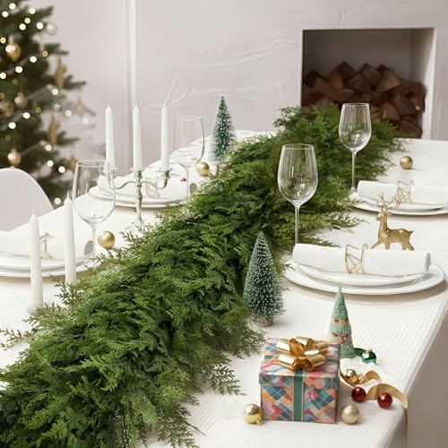 9Ft Real Touch Cedar Garland with 240 Branches, Lush Fake Christmas Wreath