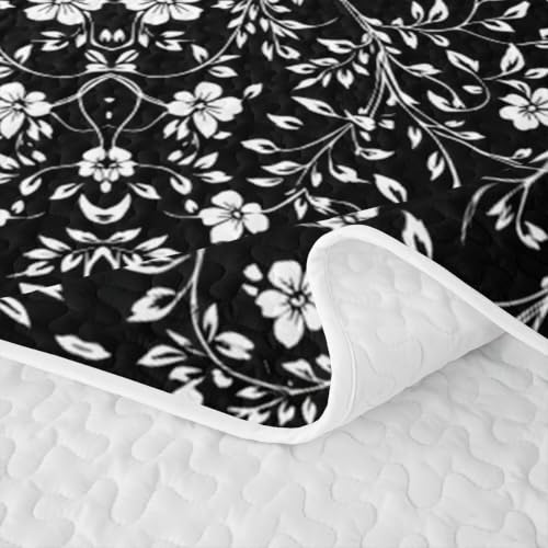 Black Floral Quilt Set 3 Pieces Queen Size All Season Bedding with Pillowcases