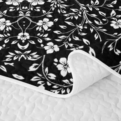 Black Floral Quilt Set 3 Pieces Queen Size All Season Bedding with Pillowcases