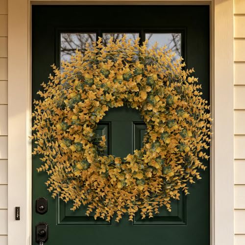26 Inch Fall Boxwood Wreath for Front Door Outdoor Decoration - Orange