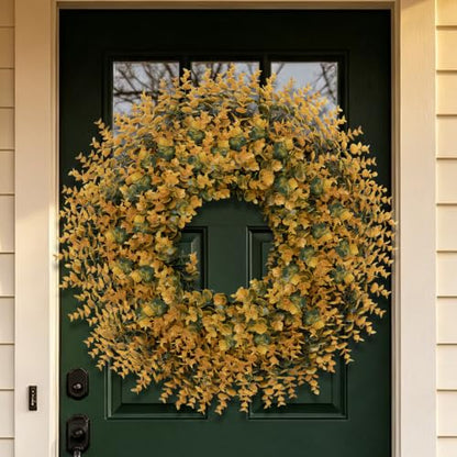 26 Inch Fall Boxwood Wreath for Front Door Outdoor Decoration - Orange