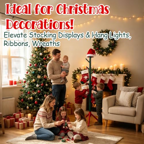 Christmas Stocking Holder Stand with 7 Hooks - Wooden Holiday Floor Rack