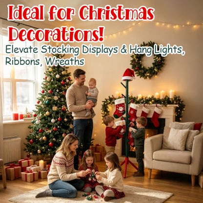 Christmas Stocking Holder Stand with 7 Hooks - Wooden Holiday Floor Rack