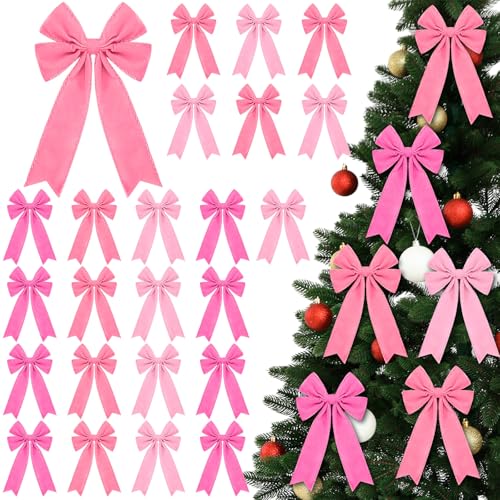 24 Pcs Pink Velvet Christmas Bows Tree Decorations Holiday Wreaths