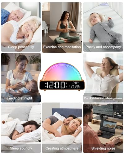 Wood Sunrise Alarm Clock Wake Up Light with Night Sounds & Timer - HAODINGMAI