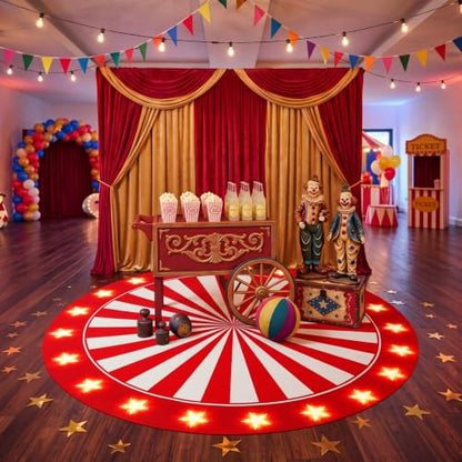 Carnival Circus Theme Party Large Round Rug Decor - 59in - Red White Stripes - Carnival Variation