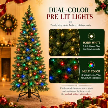 Hinged Artificial Christmas Tree 6ft with Dual-Color Lights - Classic Green