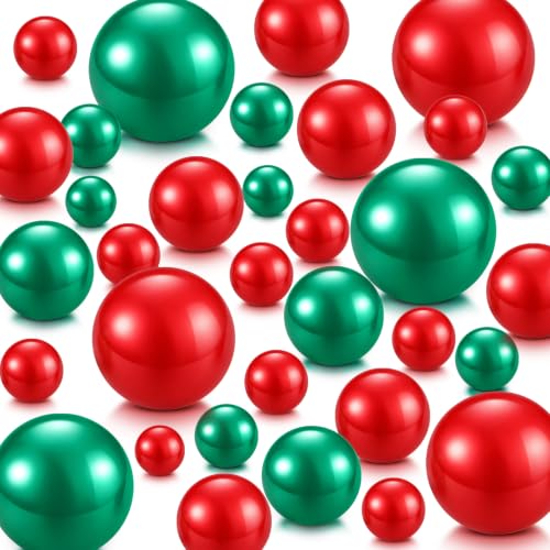 300 Pcs Faux Pearl Vase Filler No Hole Beads - Green and Red, Mixed Sizes