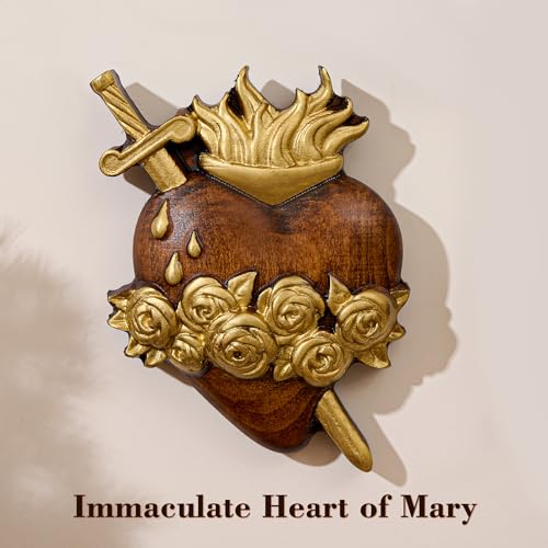 Gold Wooden Sacred Hearts Wall Decor Set - 8 Inch Holy Family Religious Art
