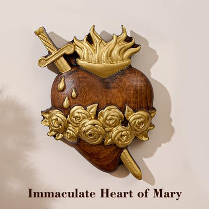 Gold Wooden Sacred Hearts Wall Decor Set - 8 Inch Holy Family Religious Art