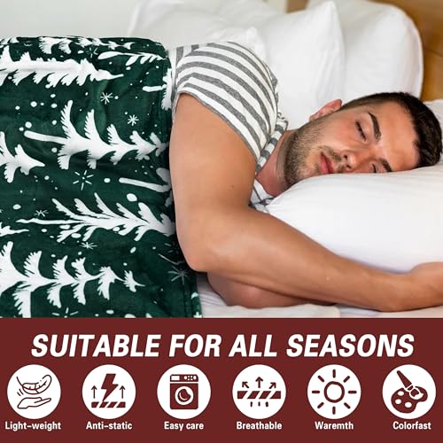 Christmas Throw Blanket 50x60 Inch - Holiday Decor Fleece Blanket - Merry Christmas Tree Design - Soft & Cozy