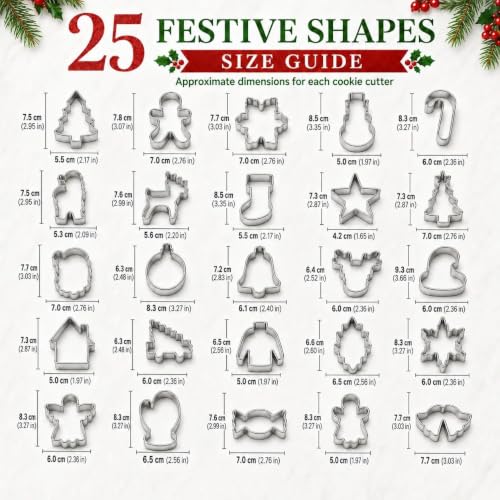 Christmas Cookie Cutters Set - 25 Holiday Stainless Steel Shapes with Style1
