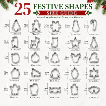 Christmas Cookie Cutters Set - 25 Holiday Stainless Steel Shapes with Style1