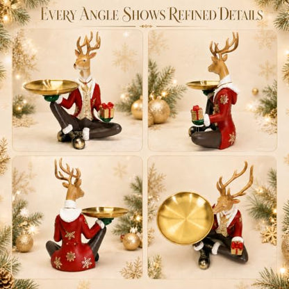 Red Deer Statue Tray for Entryway Jewelry and Keys - Festive Christmas Decor